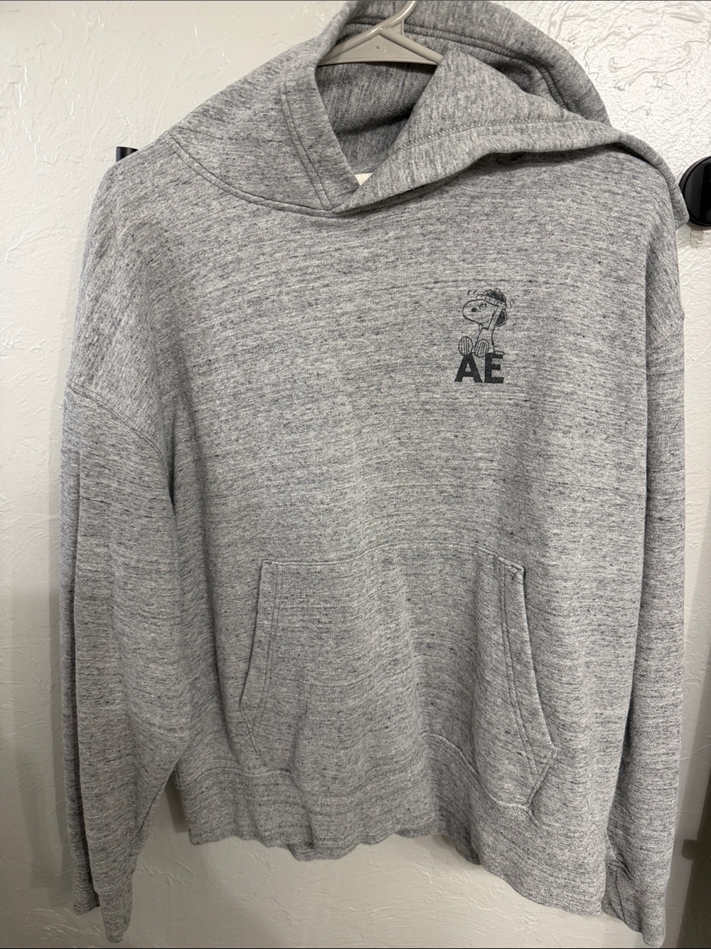 American Eagle Outfitters Light Heather Gray Pullover Hoodie with SNOOPY AE Logo